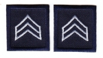 SGT Sergeant 1 3/8-1.5 SILVER on NAVY BLUE rank insignia collar patches